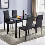 Set of 4 Black PU Leather High-Back Dining Chairs