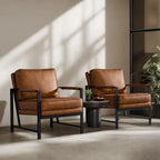 Set o 2 Accent Chairs or Living Room, Oversized aux Leather Chair, Century ern Reading Chair or Bedroom Waiting Room, Light Brow