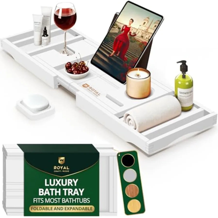 Serenity Retreat Foldable Bamboo Bath Caddy Tray