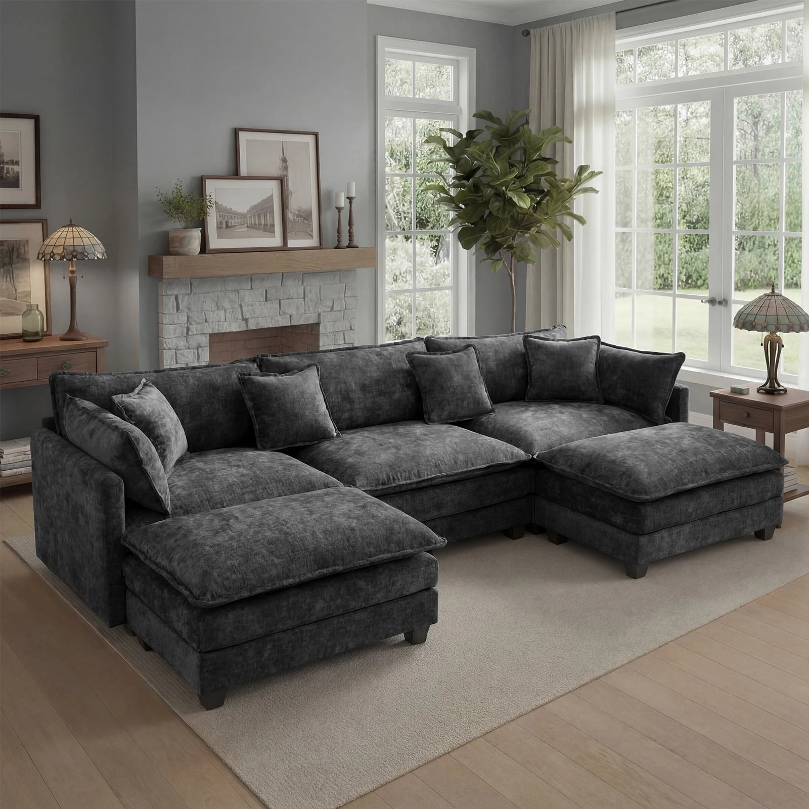 Modular Cloud Sectional Sofa with Ottoman
