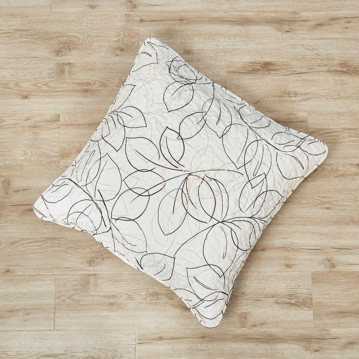 Tache Modern Abstract Leaf Line Art Foliage White Grey Black Gold Cushion Covers / Euro Sham (TJ3571)