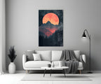 Red Moon Rising Glass Wall Art || Designer Collection