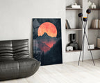 Red Moon Rising Glass Wall Art || Designer Collection