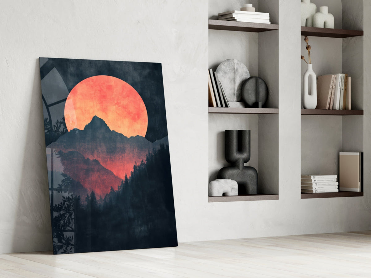 Red Moon Rising Glass Wall Art || Designer Collection