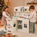 Wooden Play Kitchen Set with Lights & Sounds - White