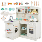 Wooden Play Kitchen Set with Lights & Sounds - White