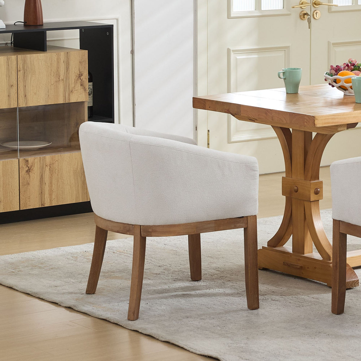 Mid Century Modern Upholstered Barrel Dining Chair with Arms