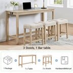 4-Piece Bar Table Set with Stools and Power Outlet, Light Oak