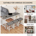 4-Piece Bar Table Set with Stools and Power Outlet, White & Grey