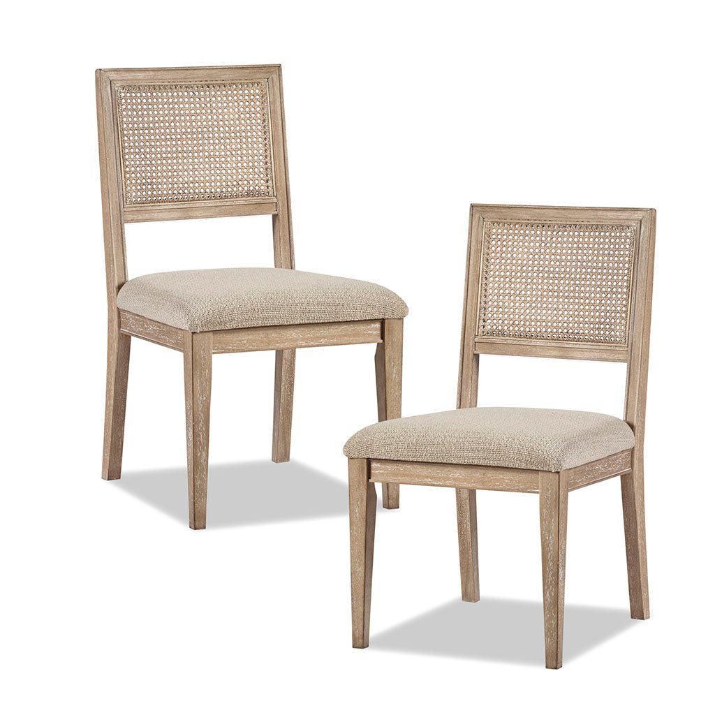 Armless Dining Chair with Cane Back and Tapered Wood Legs - Set of 2 - Light Brown