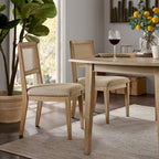Armless Dining Chair with Cane Back and Tapered Wood Legs - Set of 2 - Light Brown