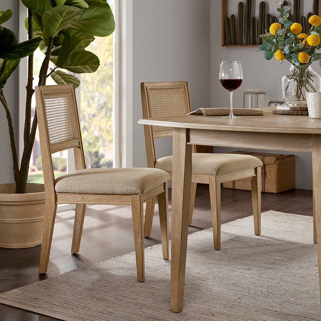 Armless Dining Chair with Cane Back and Tapered Wood Legs - Set of 2 - Light Brown