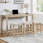 4-Piece Bar Table Set with Stools and Power Outlet, Light Oak