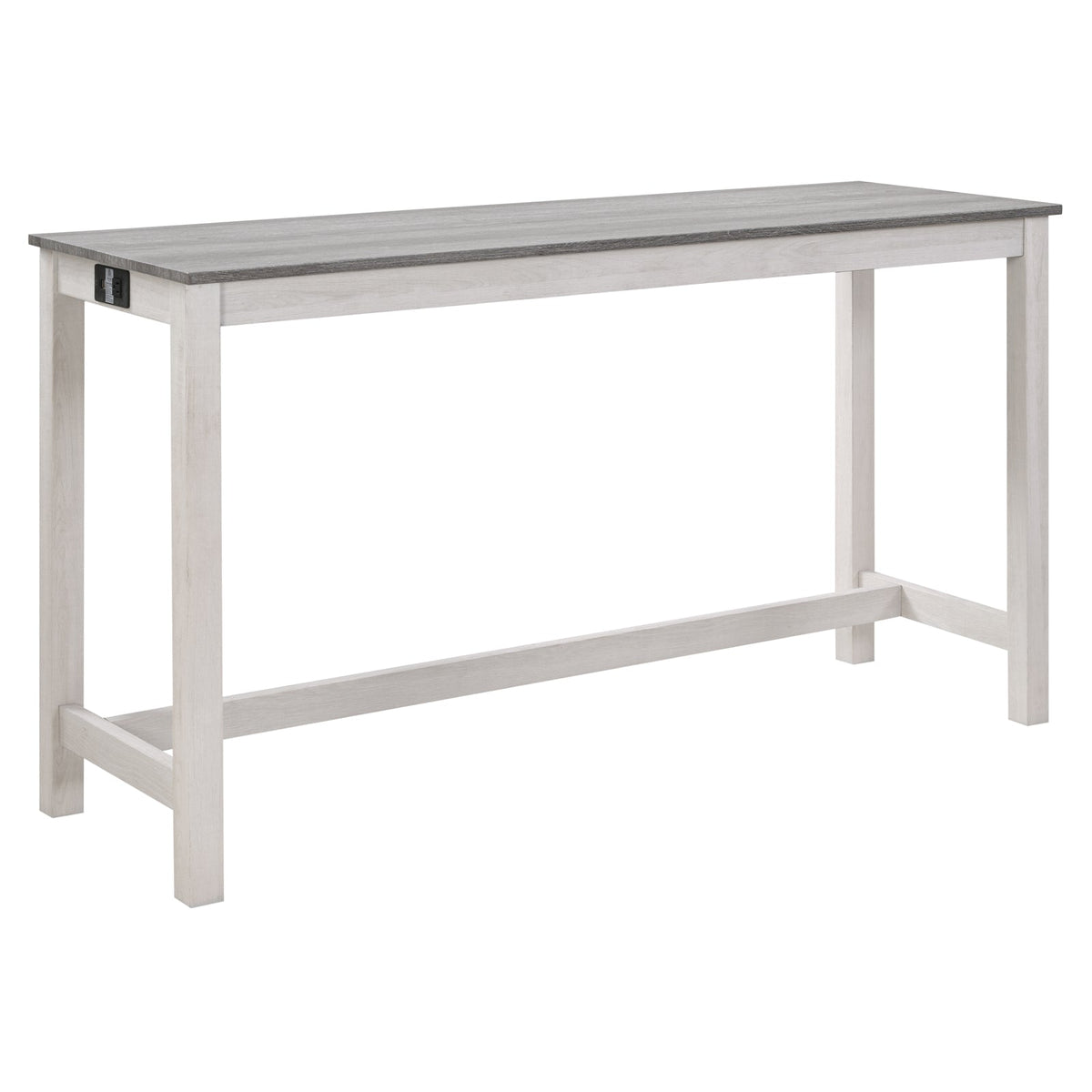 4-Piece Bar Table Set with Stools and Power Outlet, White & Grey