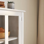 Buffet Storage Cabinet with Double Glass Doors and Bell Handle - White