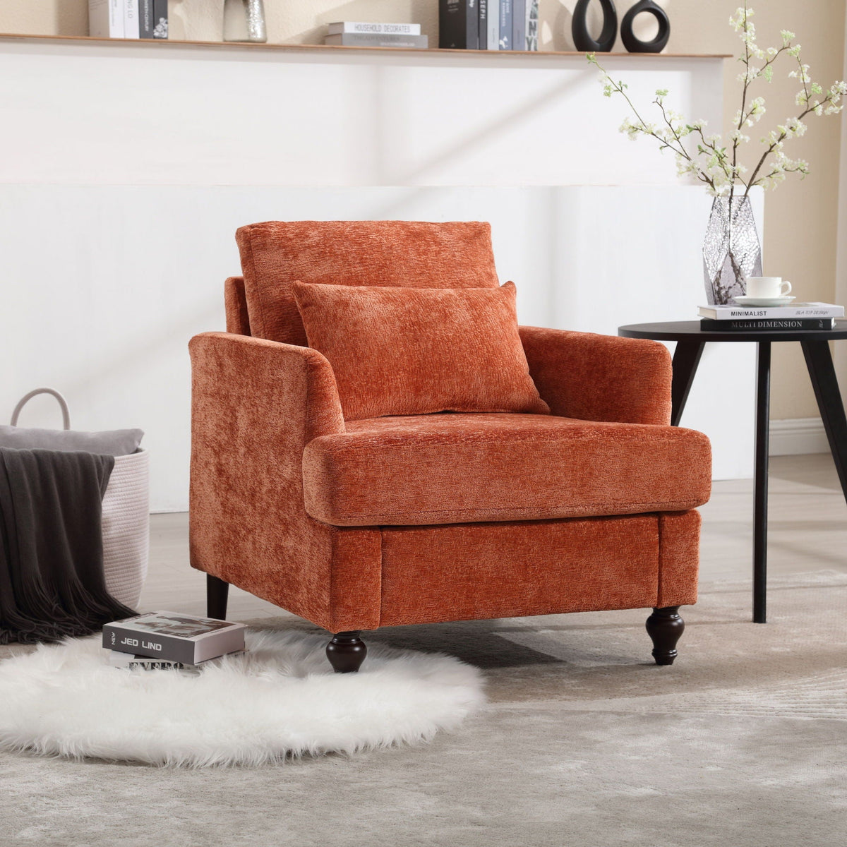 Modern Mid Century Wood Frame Armchair with Tufted Design - Multiple Colors