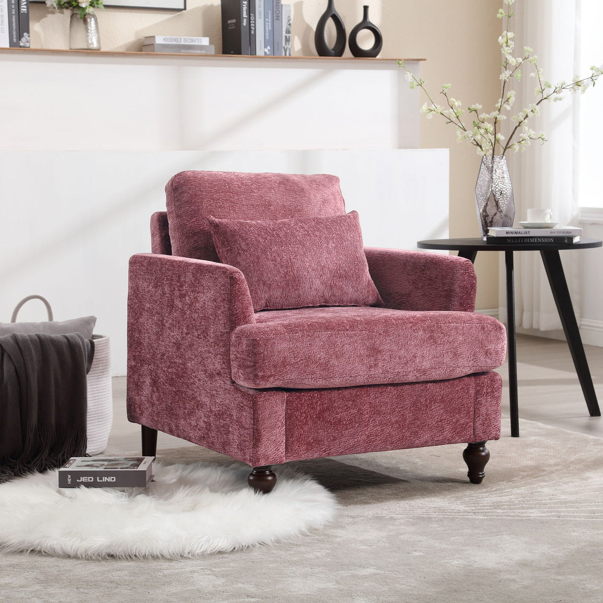 Modern Mid Century Wood Frame Armchair with Tufted Design - Multiple Colors