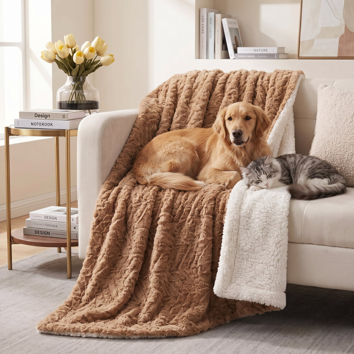 DaDa Bedding Brown Faux Fur Pet Blanket for Dogs & Cats – Washable Sherpa Throw