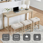 4-Piece Bar Table Set with Stools and Power Outlet, Light Oak