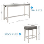 4-Piece Bar Table Set with Stools and Power Outlet, White & Grey