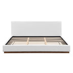 Elegant Boucle Upholstered Bed With Wood Grain Base Frame