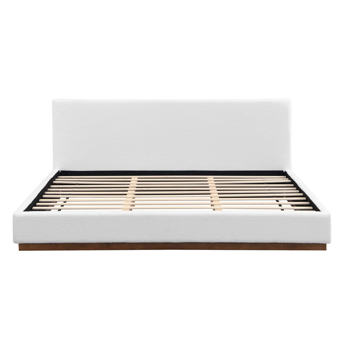 Elegant Boucle Upholstered Bed With Wood Grain Base Frame