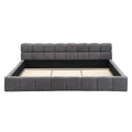 Elegant Upholstered Bed with Checkerboard Headboard - Dark Gray