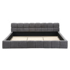 Elegant Upholstered Bed with Checkerboard Headboard - Dark Gray