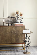 Black and Gold Aluminum Side Table with Pomegranate Design