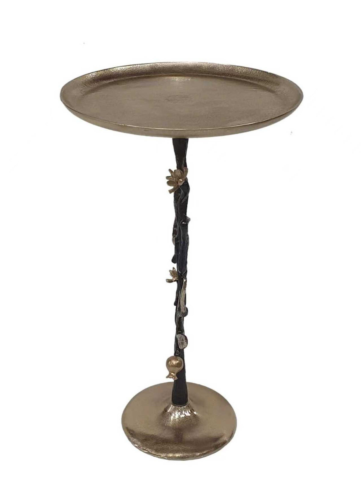 Black and Gold Aluminum Side Table with Pomegranate Design
