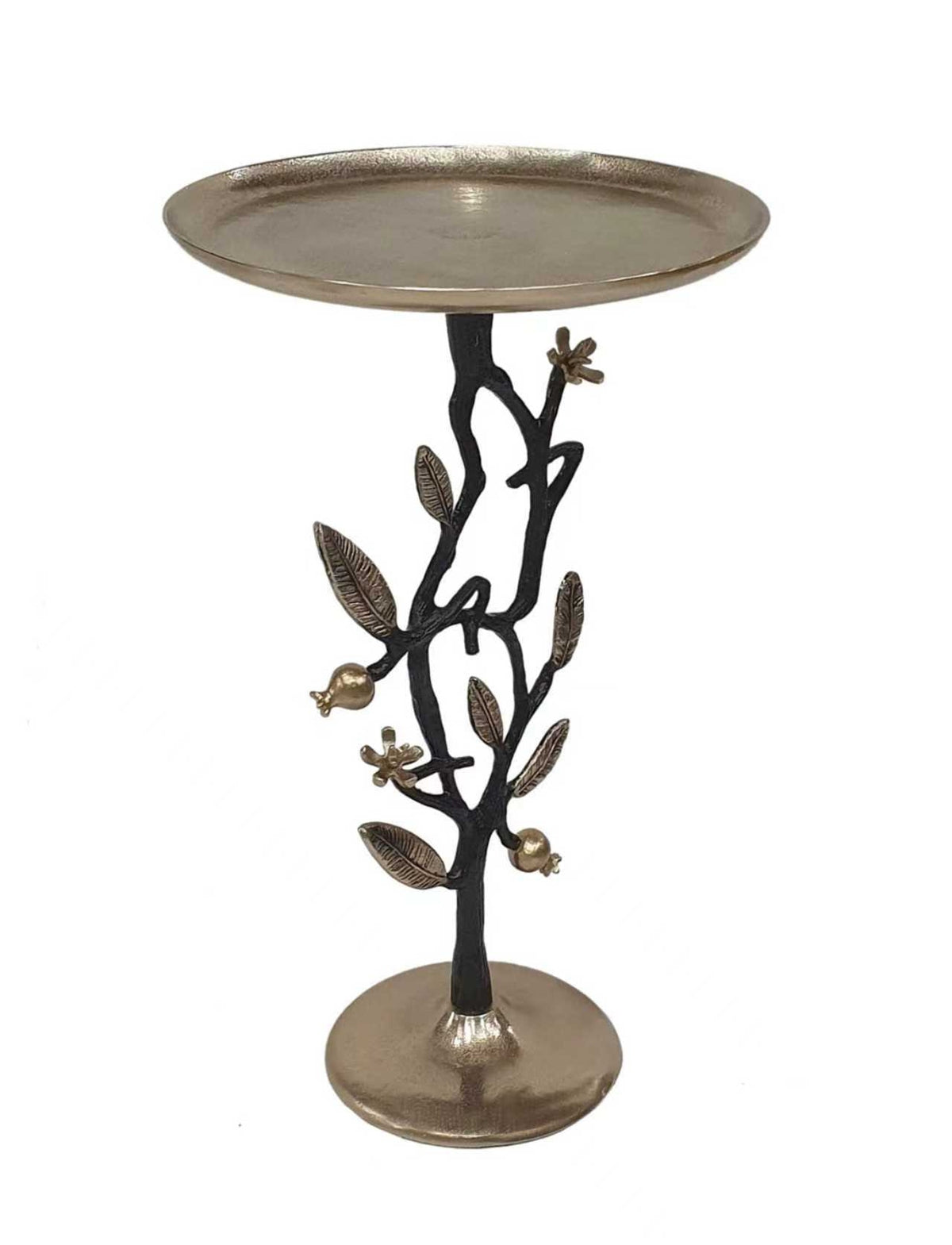 Black and Gold Aluminum Side Table with Pomegranate Design