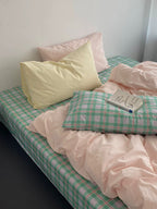 Pink & Mint Green Plaid Bedding Set