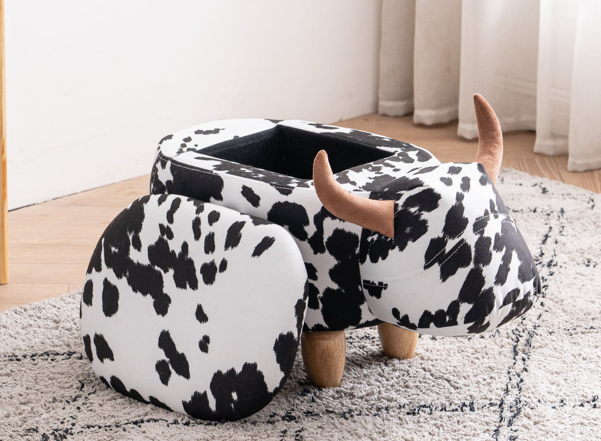 Connor the Cow Storage Ottoman with Hidden Storage - Black and White