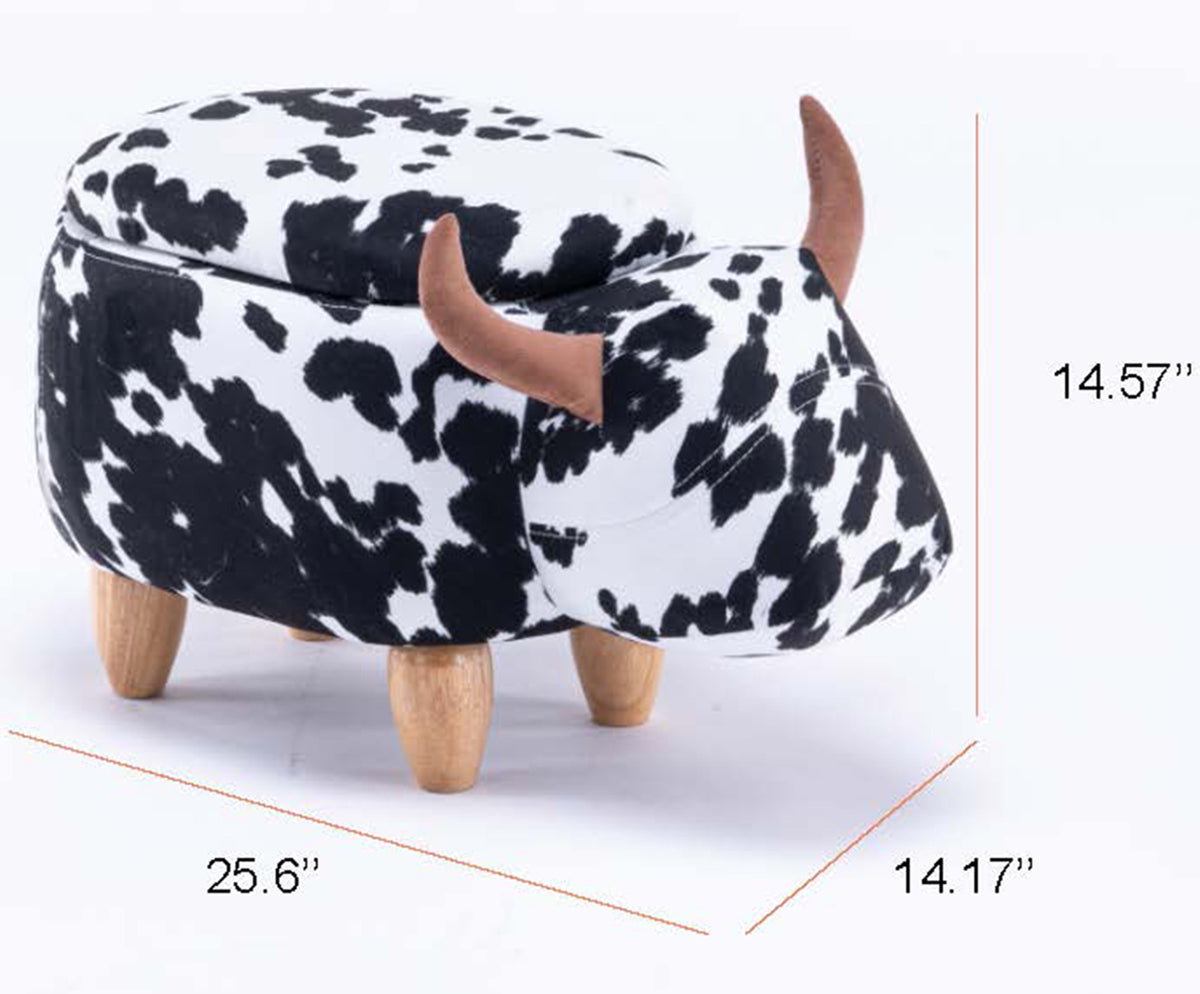Connor the Cow Storage Ottoman with Hidden Storage - Black and White