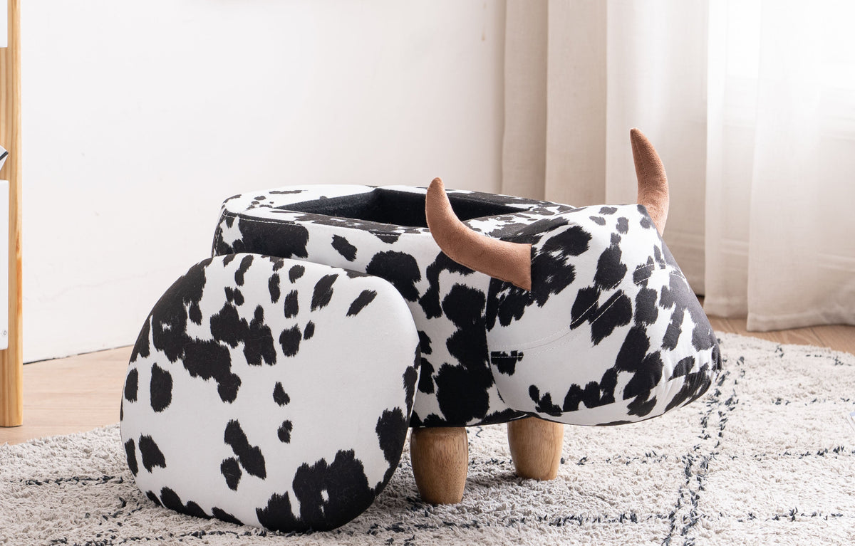 Connor the Cow Storage Ottoman with Hidden Storage - Black and White