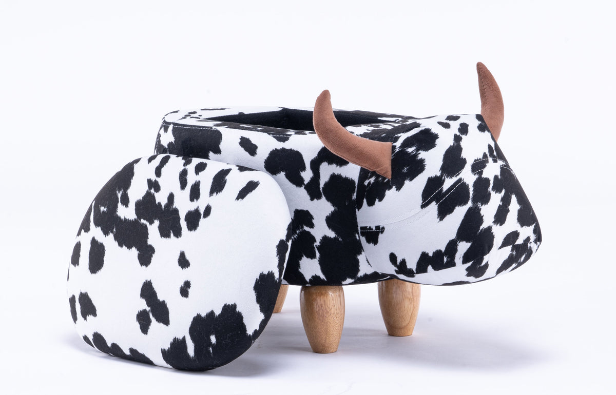 Connor the Cow Storage Ottoman with Hidden Storage - Black and White