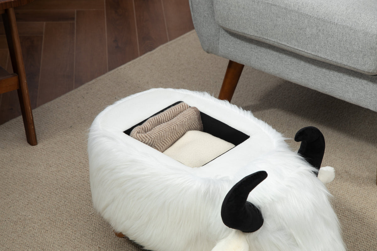 Faux Fur Storage Ottoman with Hidden Storage - White or Black