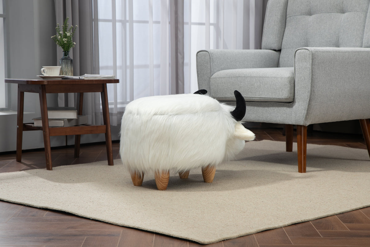 Faux Fur Storage Ottoman with Hidden Storage - White or Black
