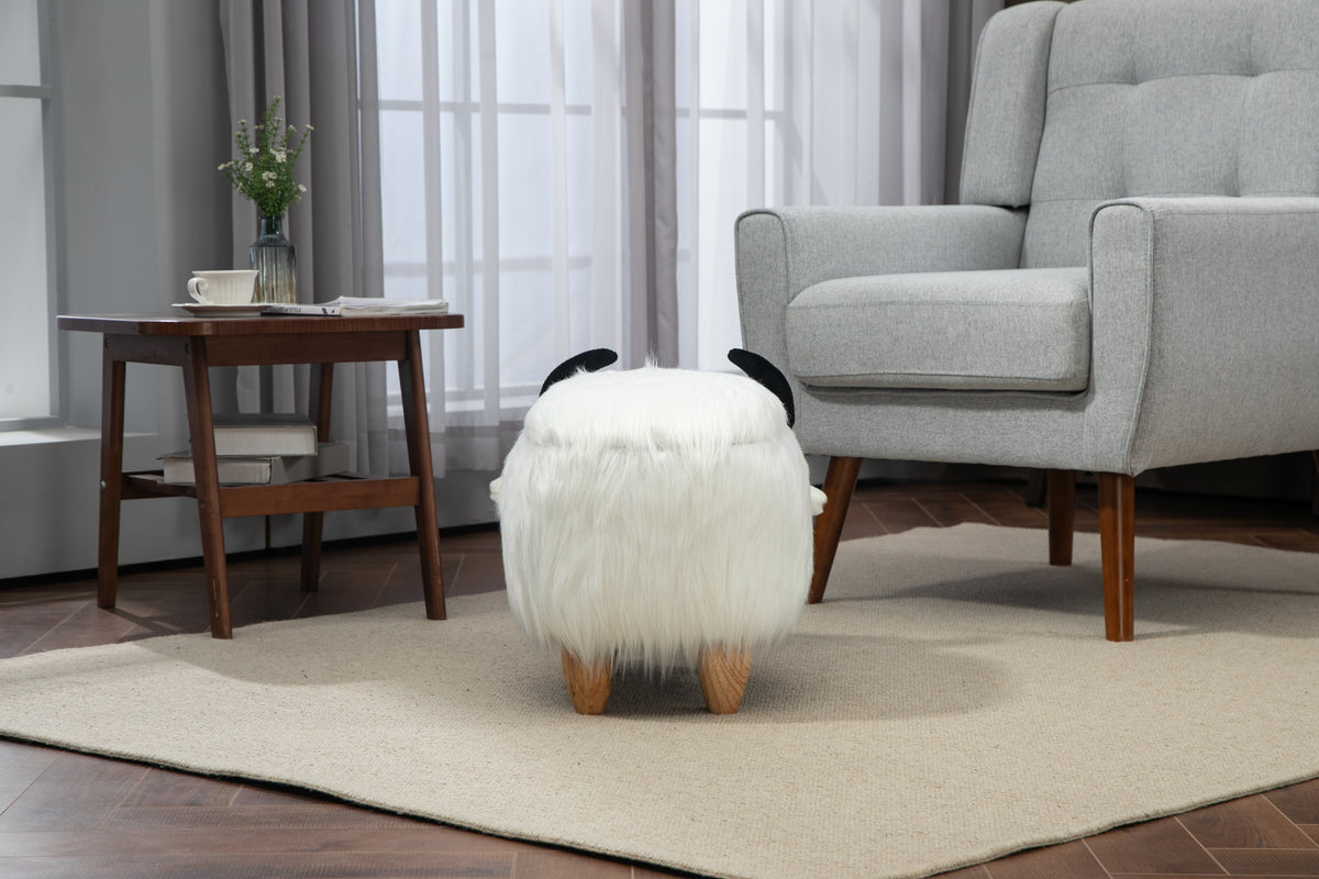 Faux Fur Storage Ottoman with Hidden Storage - White or Black