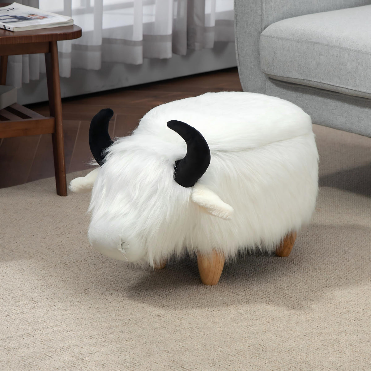Faux Fur Storage Ottoman with Hidden Storage - White or Black