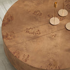 Walnut Burl Wood Veneer Round Coffee Table with Pedestal Base - Walnut