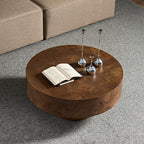 Walnut Burl Wood Veneer Round Coffee Table with Pedestal Base - Walnut