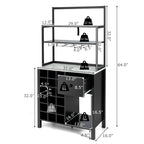Kitchen Bakers Rack Freestanding Wine Rack Table with Glass Holder and Drawer