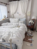 White Floral Cotton Duvet Cover Set