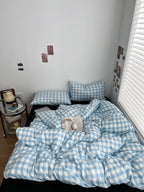 Light Blue Gingham Duvet Cover Set