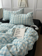 Light Blue Gingham Duvet Cover Set