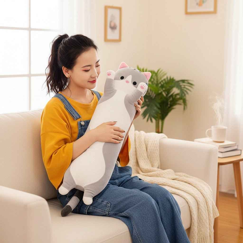 Long Cat Plush Pillow 26 Inch Soft Stuffed Animal for Kids