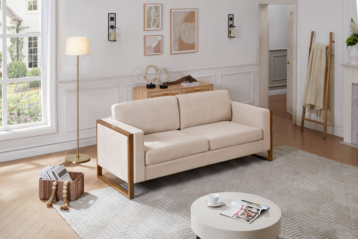 Modern 3-Seater Sofa with Solid Wood Legs - Beige or White