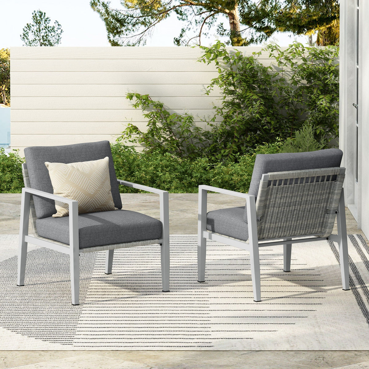 Modern Lounge Chair with Rope Accents and Cushions - White or Dark Gray