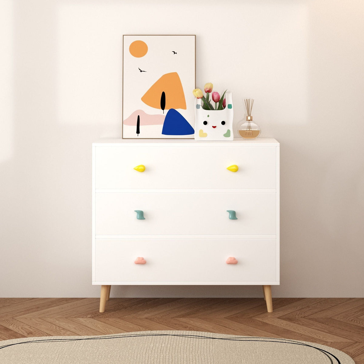3 Drawer Dresser Storage Cabinet with Anti-Tip Safety - White or Green